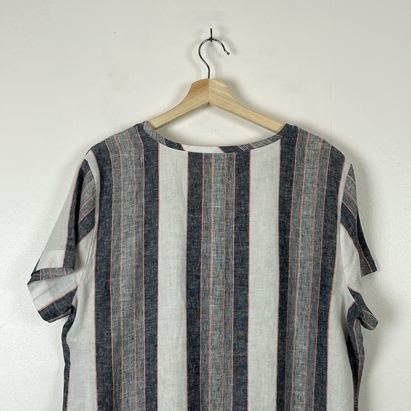 Loft Outlet Linen Blend Short Sleeve V Neck Striped Pullover Women L Shirt Dress - Picture 6 of 9
